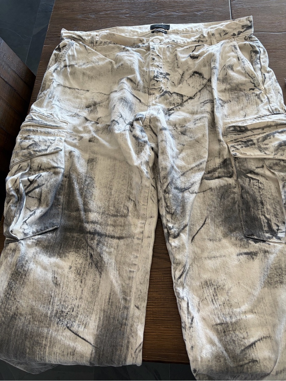 RtA Men’s Cargo Pants - White with Black Wash Effect Premium Italian Denim